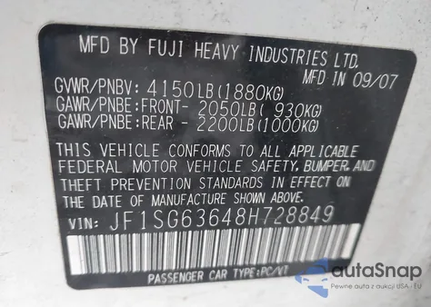 2008 Subaru Forester 2.5X z USA, uszkodzony, nr VIN JF1SG63648H728849